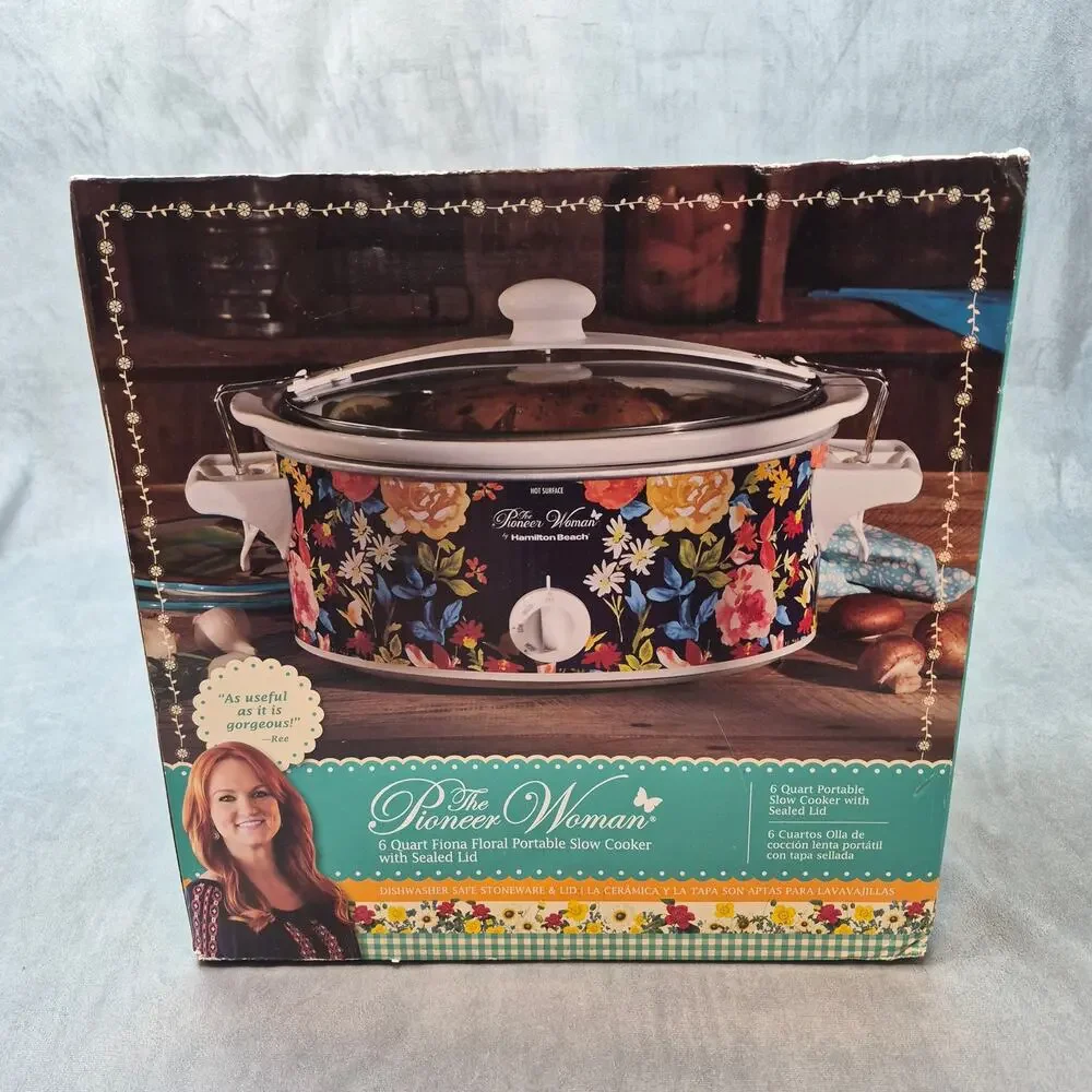 Hamilton Beach Fiona Pioneer Woman 6 Qt Blue Floral Crock Pot Slow Cooker NEW